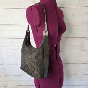 Gucci By Tom Ford Vintage Monogram Brown Fabric Hobo Shoulder Bag